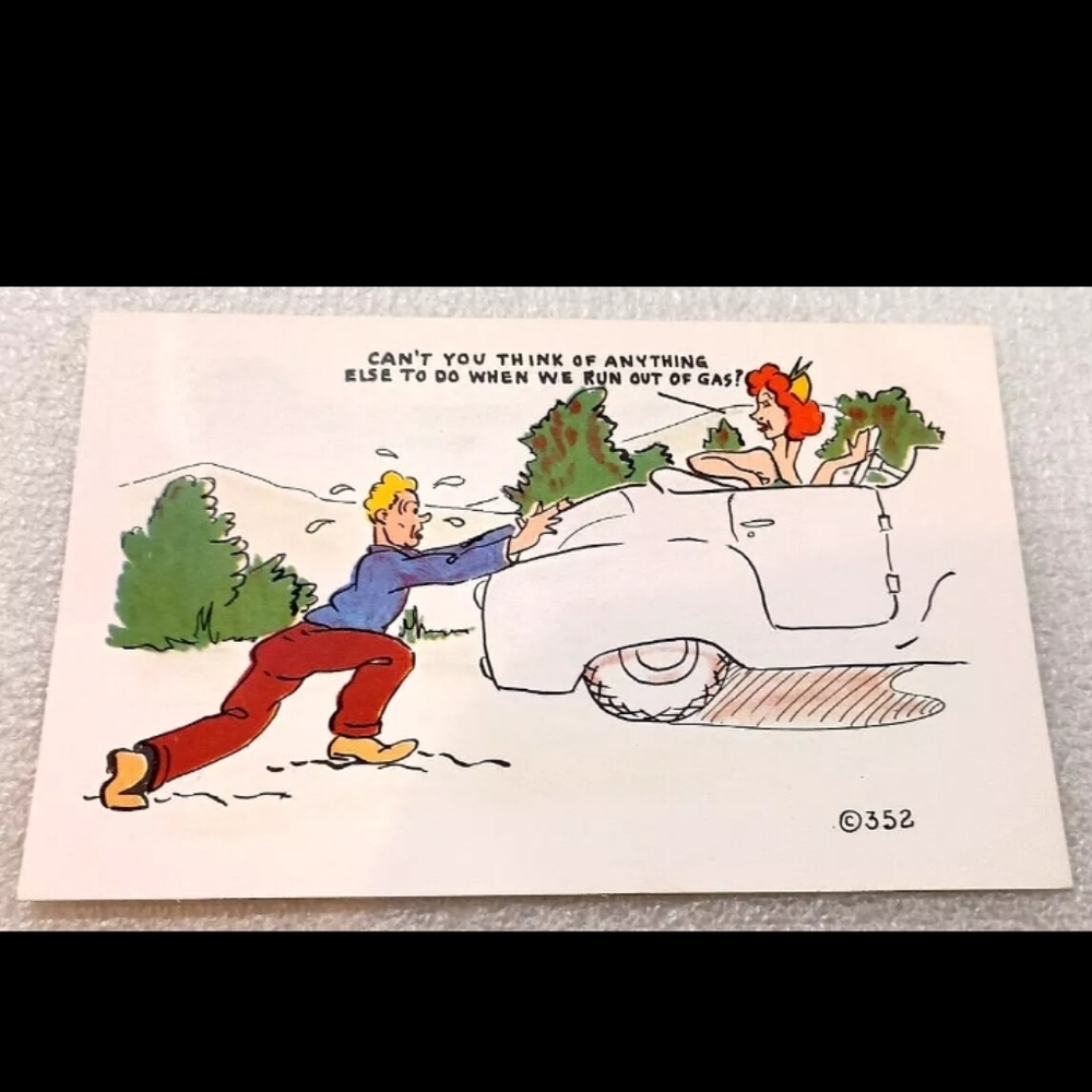 Out Of Gas 1950s Cartoon Highway Tourist KromeKolor #352 Postcard NOS Unused